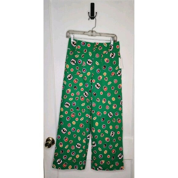 NWT Maeve The Colette Cropped Wide-Leg Pants Magic Fabric Size 27 Fruit Stickers - Picture 1 of 8